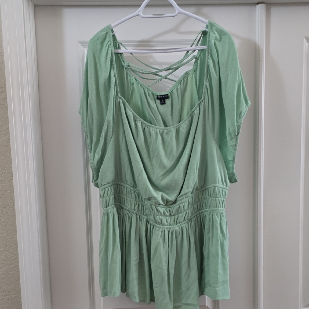 Torrid Light Green Blouse with Crisscross Back